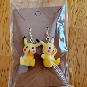 Handmade Pikachu Pokémon Dangle Earrings New 3D Character Jewelry Gift Yellow